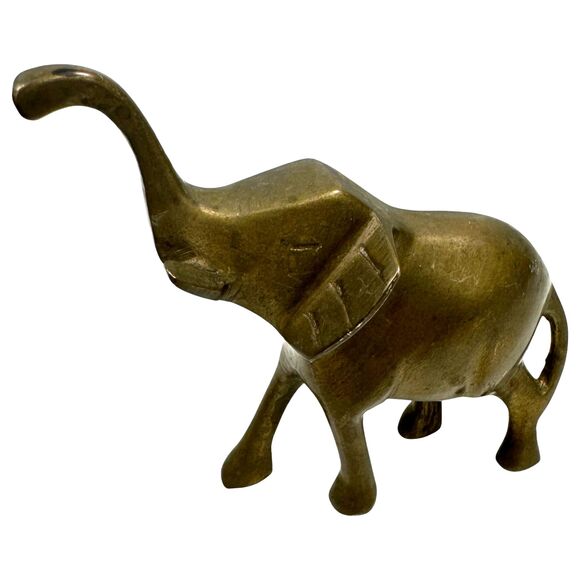 Vintage Brass Elephant Trunk Up Lucky Figurine - Picture 1 of 5